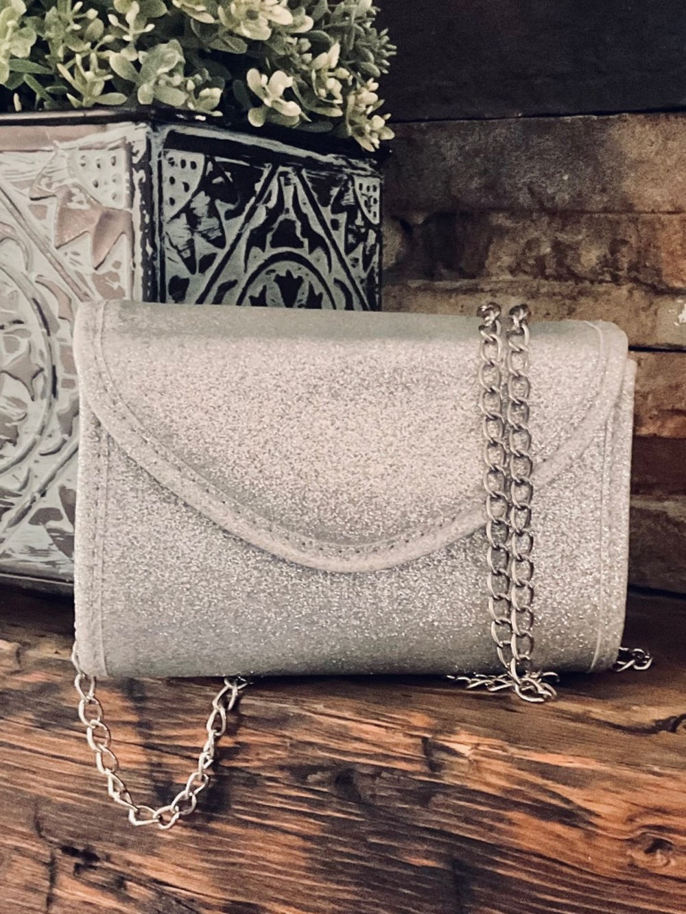 ⭐️ Silver Glitter Envelope Evening Clutch Bag